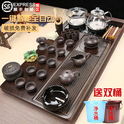 Tea Tray and Office Integrated Purple Clay Ceramic Tea Set for Home Use, Tea Table with Glass Kettle and Automatic Water Supply at the Bottom
