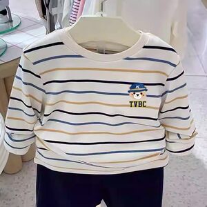 
chris children's clothing 26 spring and autumn new boys' cotton striped round neck long-sleeved T-shirt medium and large children's clothing casual and versatile Western style