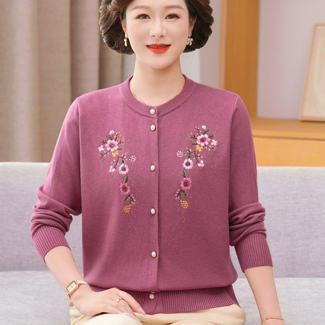 Middle-aged and elderly women's autumn sweaters, cardigans, mother's coats, grandma's spring and autumn knitted sweaters