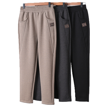 Middle -aged and elderly girls autumn and winter plus velvet thickened warm and straight pants
