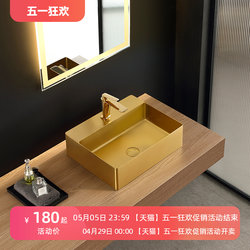 Thin-Edged Gold Stainless Steel Washbasin Single Basin Bar Bathroom Countertop Basin Villa Light Luxury Washbasin