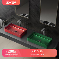 Nordic Dark Green Stainless Steel Countertop Washbasin for Home, Guesthouse, Bar, Unique Bathroom, Red