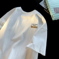 Летняя трендовая хлопковая белая футболка с коротким рукавом для школьников для отдыха, оверсайз, короткий рукав