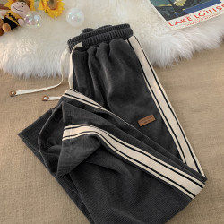 Corduroy pants men's autumn and winter new Hong Kong style trendy versatile wide-leg straight elastic waist sports casual trousers