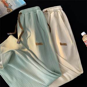 
Shopping mall counter clearance ice silk pants men's high street trend summer loose straight wide-leg casual trousers men's pants