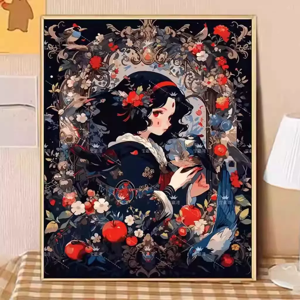 油彩画[模写] 八代背板diy数字油画暗黑白雪新款手工填色减压丙烯涂