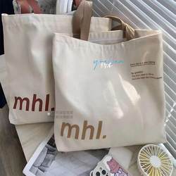 2025 New Tote Letter Print Canvas Shoulder Bag for Men and Women, Suitable for School, College Students, Commuting, Portable, Eco-Friendly Bag