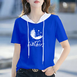 Hooded Short-Sleeved T-Shirt for Women 2026 Summer New Design Niche Casual Sports T-Shirt with Hood and Patchwork Top