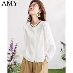 Spring White Loose-Fitting Belly-Covering Artistic Embroidered Blouse Age-Reducing Shirt 2026 New Pure Cotton French-Style Top for Women