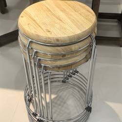 Thickened Solid Wood Stool, Household Stool, Reinforced Iron Stool, Modern Dining Table Round Stool, Stylish Creative Stool, Barbecue Stool, Commercial Use