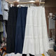 Forest sweet solid color spliced ​​and pleated A-line skirt for women 2025 spring new mid-length fluffy cake skirt