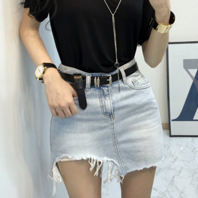 Spot Korean Dongdaemun Women's Clothing 2025 Summer Korean Fan Chun wants to make old, white irregularly ripped denim skirt