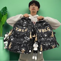 Schoolbags for Female Junior High School Students, High School Students, and College Students, Printed Backpacks, Large-Capacity Travel Backpacks, High-Looking Computer Bags for Men