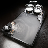 Atomized Running Water Tea Tray Set - Modern Black Gold Stone Design