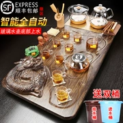 Bộ trà Kung Fu hộ gia đình Bộ hoàn chỉnh hoàn toàn tự động đáy kính có nước tích hợp khay trà gỗ chắc chắn bàn trà phòng khách