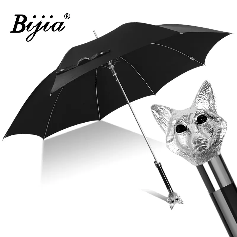 黑色bijia長柄商務傘高級動物頭紳士晴雨傘銀狐狸加固長柄禮品