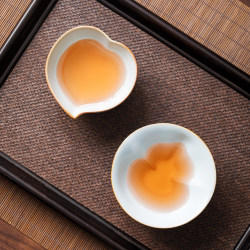 Ruyao Tea Cup, Master Cup, Gourd-Shaped Cup, Kung Fu Tea Tasting Cup, Tea Saucer, Ceramic High-End Ruyao Porcelain Gift Box Packaging