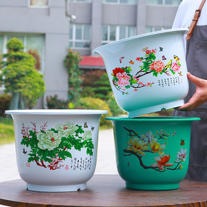 Thickened plastic flower pot Green ivy family planting green plants sun protection durable extra-large round imitation ceramic fruit tree pot

