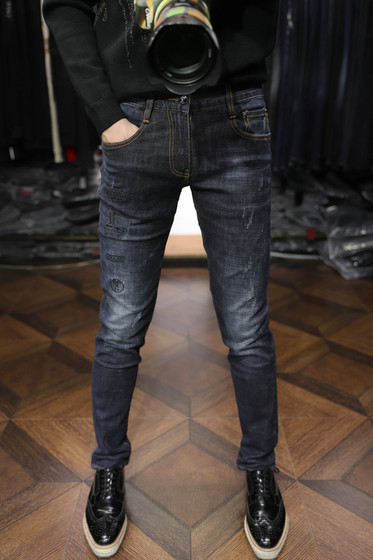 Recommended Fashion Autumn and Winter Deep Blue Heavy Gong Wash Magging Craft Embroidery Slim Fit High Bomb High -quality Jeans Male
