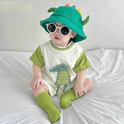 Baby Jumpsuit, Summer Short-Sleeved Dinosaur-Shaped Romper, Baby Boy's Trendy Outdoor Clothing, Newborn Clothes