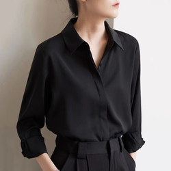 French-Style Niche Chiffon Black Shirt for Women, New Spring and Autumn Commuter Professional Ol Long-Sleeve Shirt with a Sense of Design