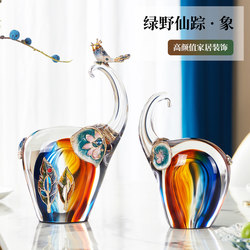Niche Handmade Art Pieces, a Pair of Fortune-Attracting Elephant Ornaments, Light Luxury High-End Enamel Home Decorations