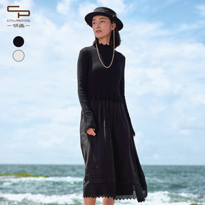 
One city painting a new winter style retro temperament casual literary simple solid color high waist long dress
