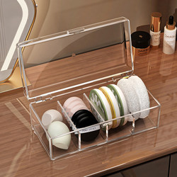 Powder Puff Storage Box, Desktop Compartmentalized Dust-Proof Air Cushion Makeup Brush Organizer, Dressing Table Cosmetics Makeup Sponge Placement Rack