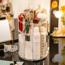 Cosmetic Storage Box Student Dormitory Skincare Transparent Rotating Plastic Desktop Compartment Organizer Dressing Table Shelf