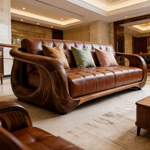 
New Chinese style black walnut solid wood sofa office Song style aesthetic hotel B&B high-end customized ash wood sofa