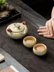 Bộ trà du lịch màu be Ru Kiln Một nồi Hai cốc Cốc nhanh ngoài trời Quà tặng doanh nghiệp Trà Logo tùy chỉnh bộ ấm trà cối xay Trà sứ