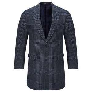 
Y1244 Louis' seasonal off-size clearance men's suit collar blue plaid mid-length 63 sheep wool coat