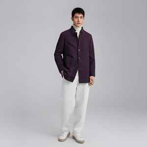 
CA343 card season off code clearance autumn and winter middle-aged men's casual stand collar dark red 57.1 woolen coat