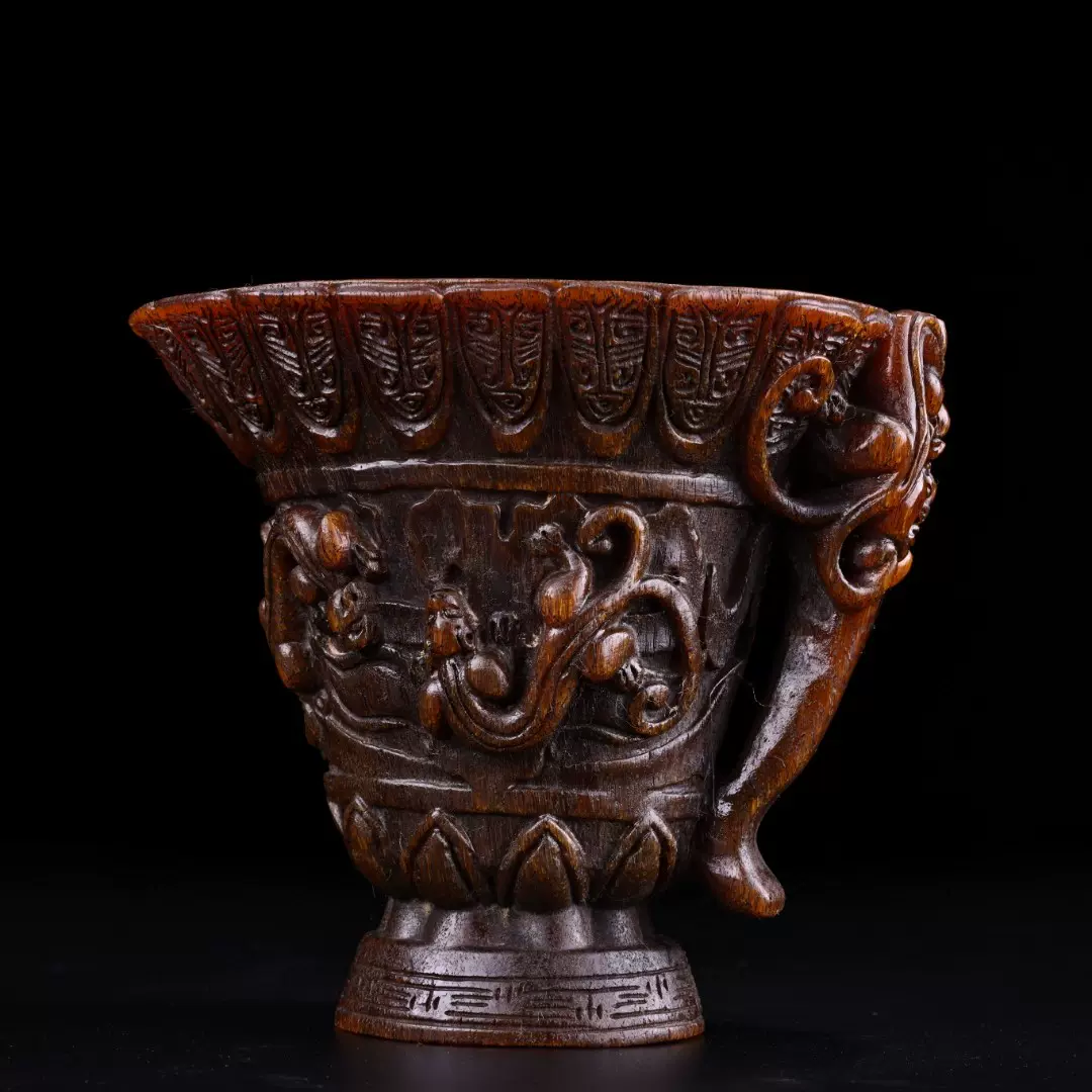 藏出 古董品 金糸 牛角杯 天然牛角 酒杯 酒器 稀少 賞物 擺件 サイズ12×8.5cm 重さ220g 牛角茶杯- 京东