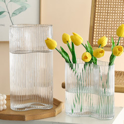 Scandinavian ins Internet Celebrity Glass Vase with Flower Arrangement, Artificial Flowers, Fresh Flowers, Hydroponics, Transparent, Creative, Simple, Living Room Desktop Decoration