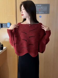 
Hollow lantern sleeve sweater for women in autumn 2025 Korean new loose and versatile one-collar pullover fashionable sweater