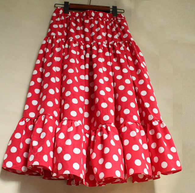 Summer Sweet Princess Drot Polka Dot Long Skirt Puff of Puff pleated cake skirt A -line skirt A -shaped dots half -body skirt