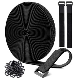 Hook and Loop Nylon Cable Ties with Reverse Buckle, Square Buckle, Binding Strap, Fixed Cable Management Strap, Self-Adhesive