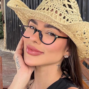 
Half-frame elliptical flat mirror 2026 new flat mirror personalized small frame retro glasses frame concave shape anti-blue light for women