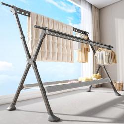 Floor-Standing Clothes Drying Rack for Home Use, Balcony Clothes Hanger, Foldable and Extendable Clothes Drying Rack, Indoor and Outdoor Clothes Rod, Quilt Drying Magic Tool
