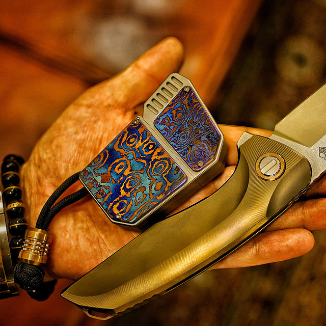 CooYoo LTR1 Titanium Alloy Titanium Damascus Lighter Men's