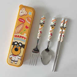 Cute Cartoon Bread Dog Tableware, High-Quality Stainless Steel Spoon, Fork, and Chopsticks, Portable Household Set