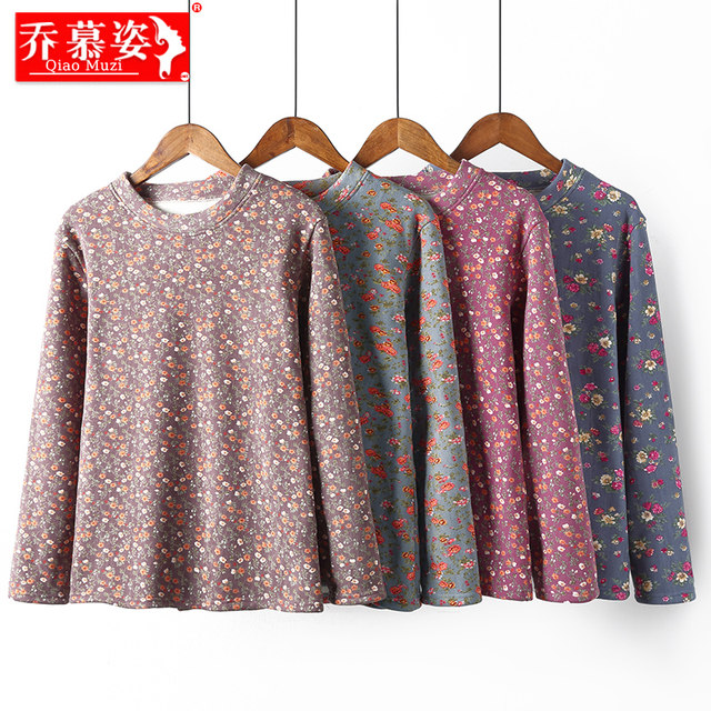 Middle -aged and elderly women's clothing mothers autumn and winter dress with velvet shirts, grandma holds warm T -shirt top, elderly autumn clothes