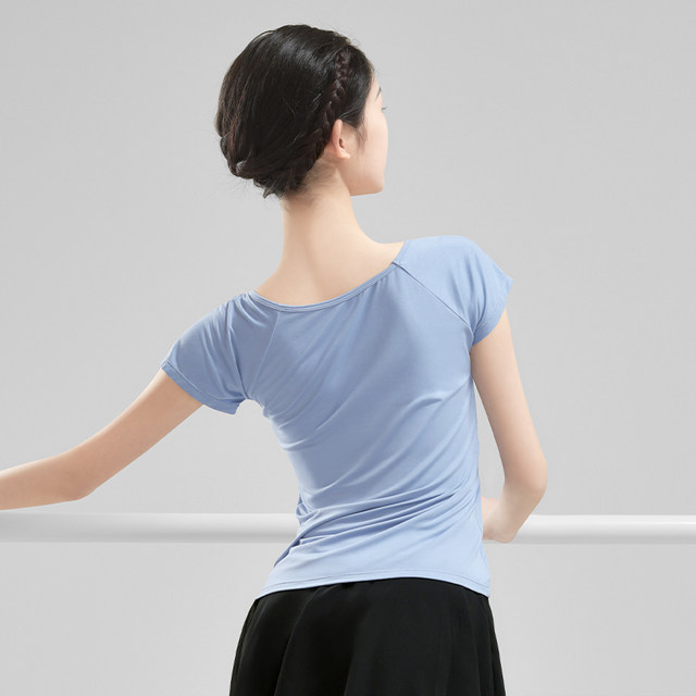 Angcoco Women's V Neck Ruched Waist T-Shirt - With Thumb Holes For Dance, Casual Wear
