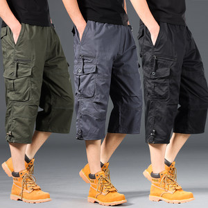 Summer men's sports pants, pure cotton wear-resistant cropped pants, men's casual loose straight leg pants, outdoor work pants, shorts