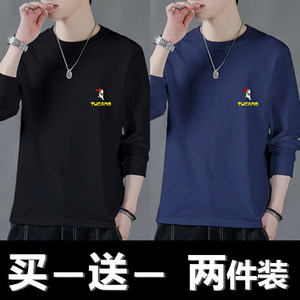 
Woodpecker pure cotton long-sleeved T-shirt men's spring and autumn casual large size T-shirt top round neck versatile bottoming shirt for men
