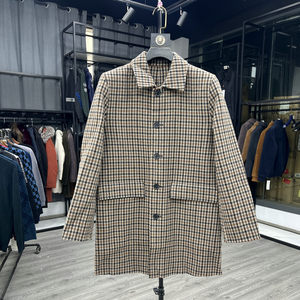 
Fashionable casual Japanese and Korean style lapel single-breasted woolen woolen coat double-sided woolen houndstooth pattern youth coat for men