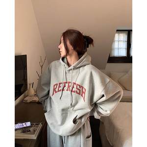
Korean style hooded sweatshirt for women, autumn and winter loose letter sweatshirt for women, thickened thin velvet bestie outfit, lazy style top