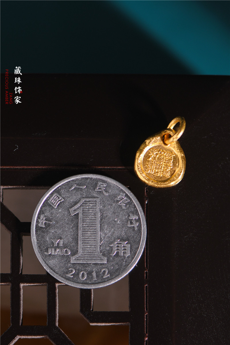 足金五路财神吊坠项链手链配件古法錾刻黄金饰品藏珠饰家