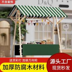 Foldable Stall Display Rack Outdoor Stall Setup Trendy Mobile Tent Promotional Cart Night Market Stand Wooden Canopy